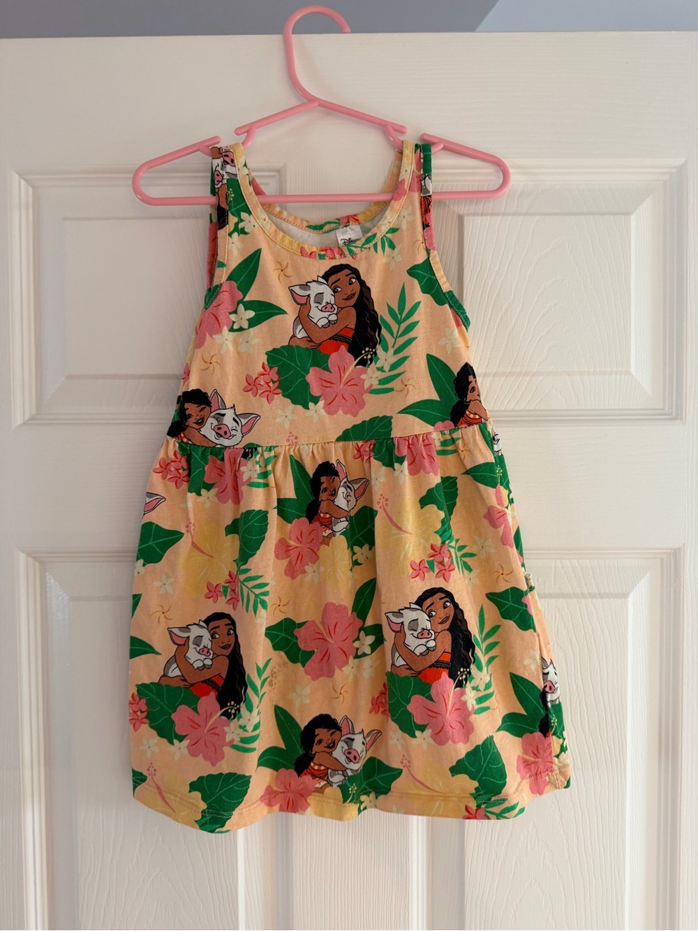Disney Yellow Tropical Print Sleeveless Dress with Pink Florals